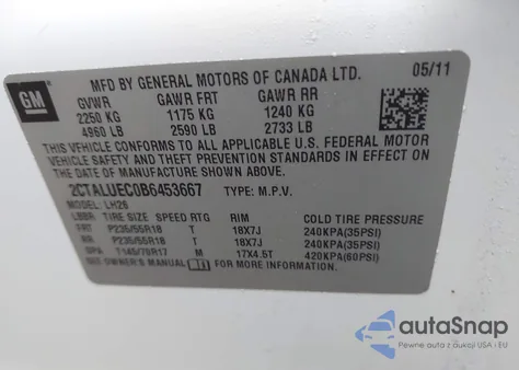 2011 GMC Terrain Slt-1 z USA, uszkodzony, nr VIN 2CTALUEC0B6453667